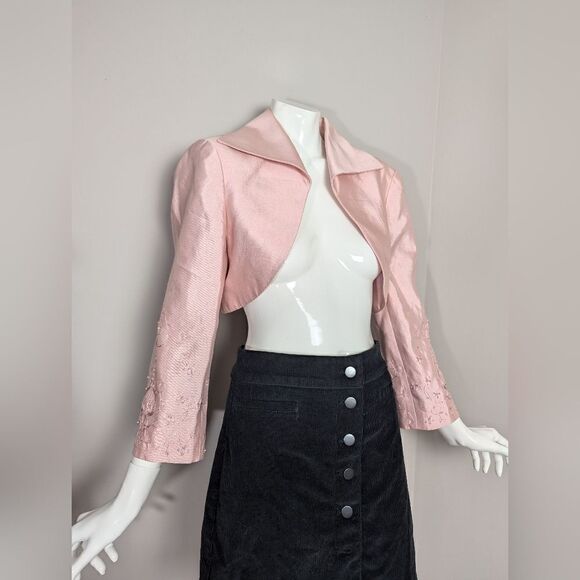 Light Pink Silk blend Bolero beaded sleeves Talbots size 12 - Picture 3 of 8